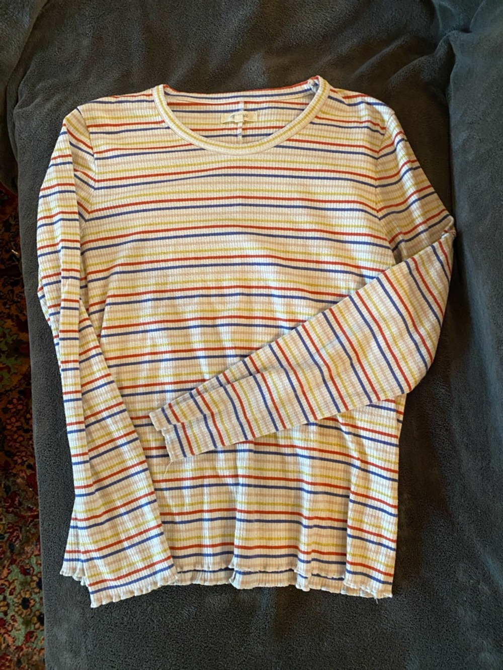 Madewell Cream Long-Sleeve Ribbed Top with Multicolor Stripes
